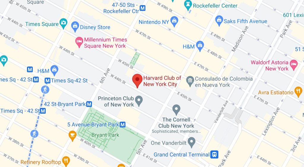 Harvard Club NY Map
